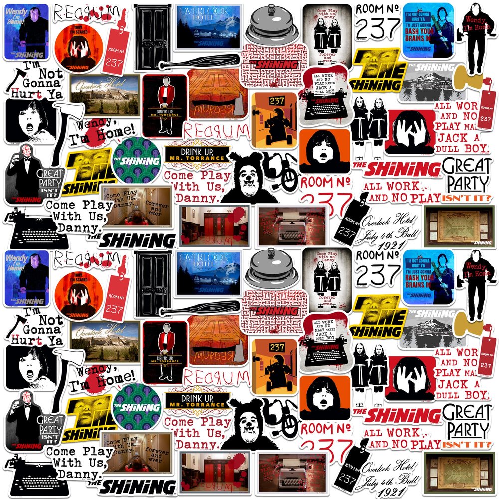 The Shining 200ct Vinyl Large Deluxe Stickers Variety Pack Classic Horror Quotes & Overlook Hotel Designs for Laptop, Water Bottle, Scrapbooking, Tablet, Indoor/Outdoor