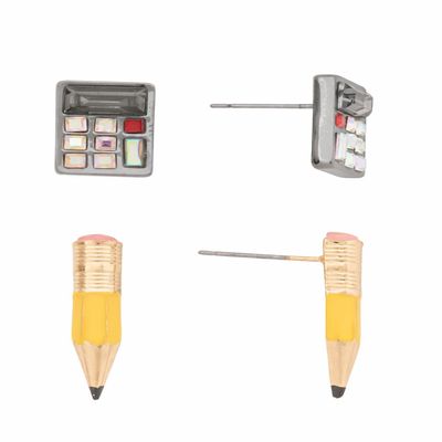 Betsey Johnson Pencil & Calculator Stud Earrings Pack