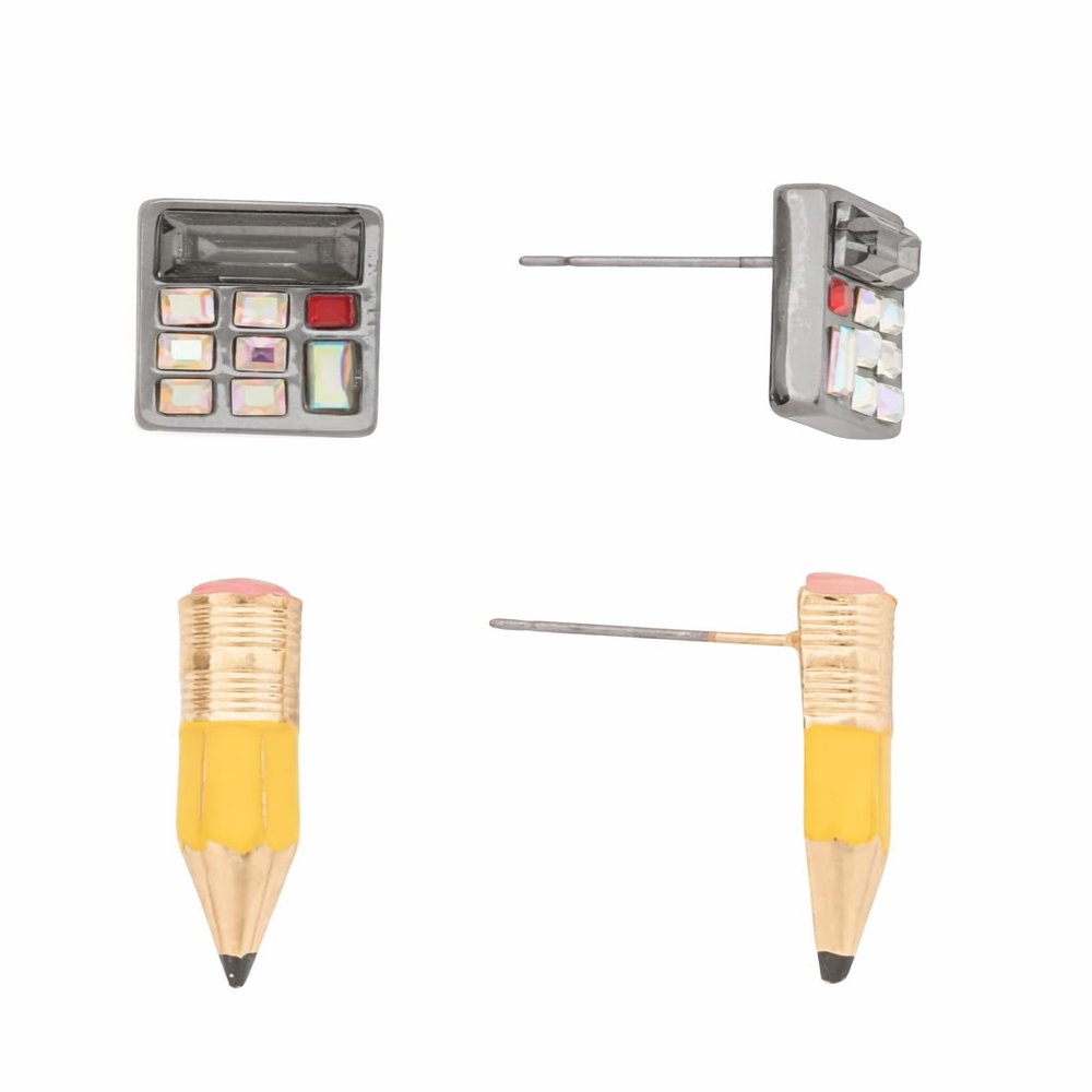 Betsey Johnson Pencil & Calculator Stud Earrings Pack