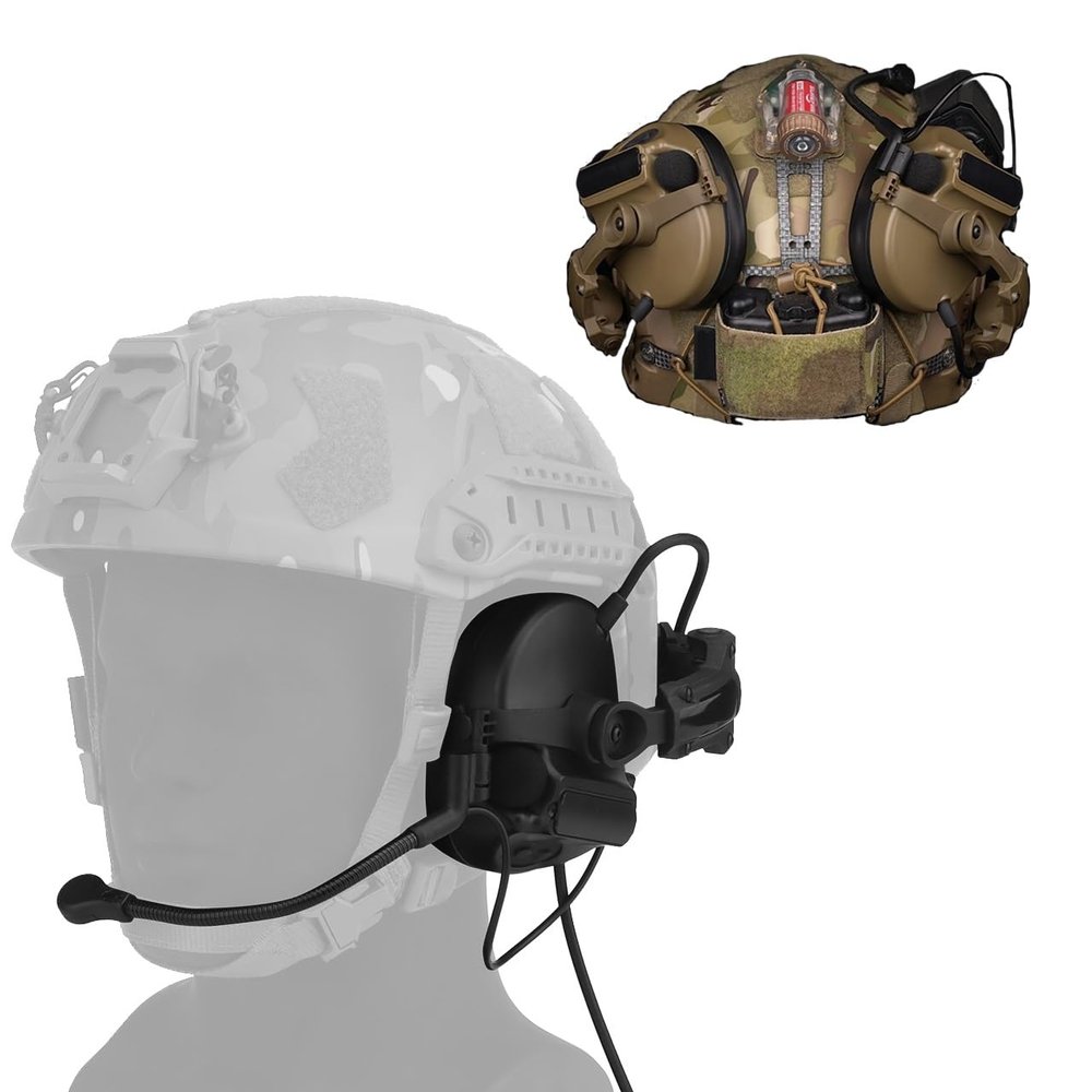 TACWJDM Tactical Helmet Headset with Noise Cancellation and Sound Pickup, Silicone Ear Cups Hearing Protection(Black)