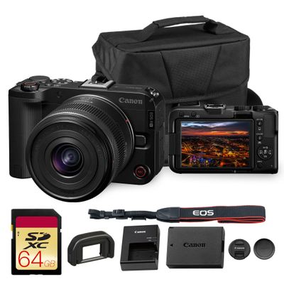 Canon EOS R50 V Mirrorless Camera with 14-30mm f/4-6.3 RF-S Lens | 4K Video, Dual Pixel Autofocus, Flip Screen | Compact RF Mount Vlog Camera Kit with Bag and 64GB Card