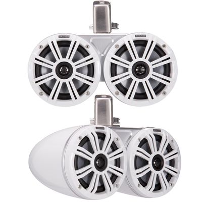 Kicker 45KMTDC65 Marine Tower Speakers with Swivel Clamps & 45KM654L Speakers White Grills with White Enclosures (Renewed)