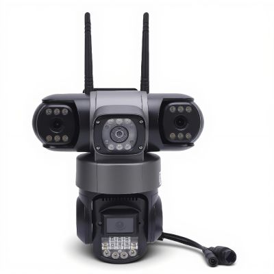 LAISANIM Triple Lens Security Camera with H.265 Video Encoding - 2-Way Audio Communication, 2MP HD Lenses, Large Area Coverage for IndoorOutdoor Use (Black)