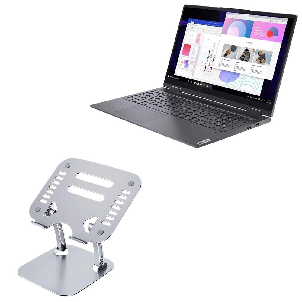 BoxWave Stand and Mount Compatible with EYY 2 in 1 Laptop Computer Model Yoga 3200U (15.6 in) - Executive VersaView Laptop Stand, Ergonomic Adjustable Viewing Angle Metallic Riser - Metallic Silver