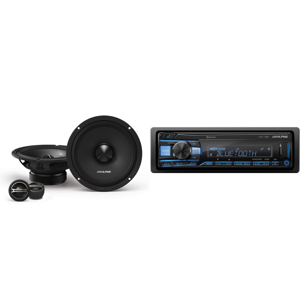Alpine UTE-73BT Bluetooth Multimedia Receiver (Does Not Play CDs) with DM-65C-G 6.5" Component 2-Way Bundle