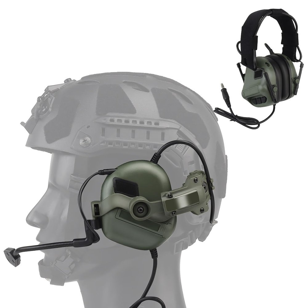 TACWJDM Tactical Fast Helmet Headset, Active Noise Reduction & Sound Pickup Headset, Electronic Shooting Ear Protection(OD)