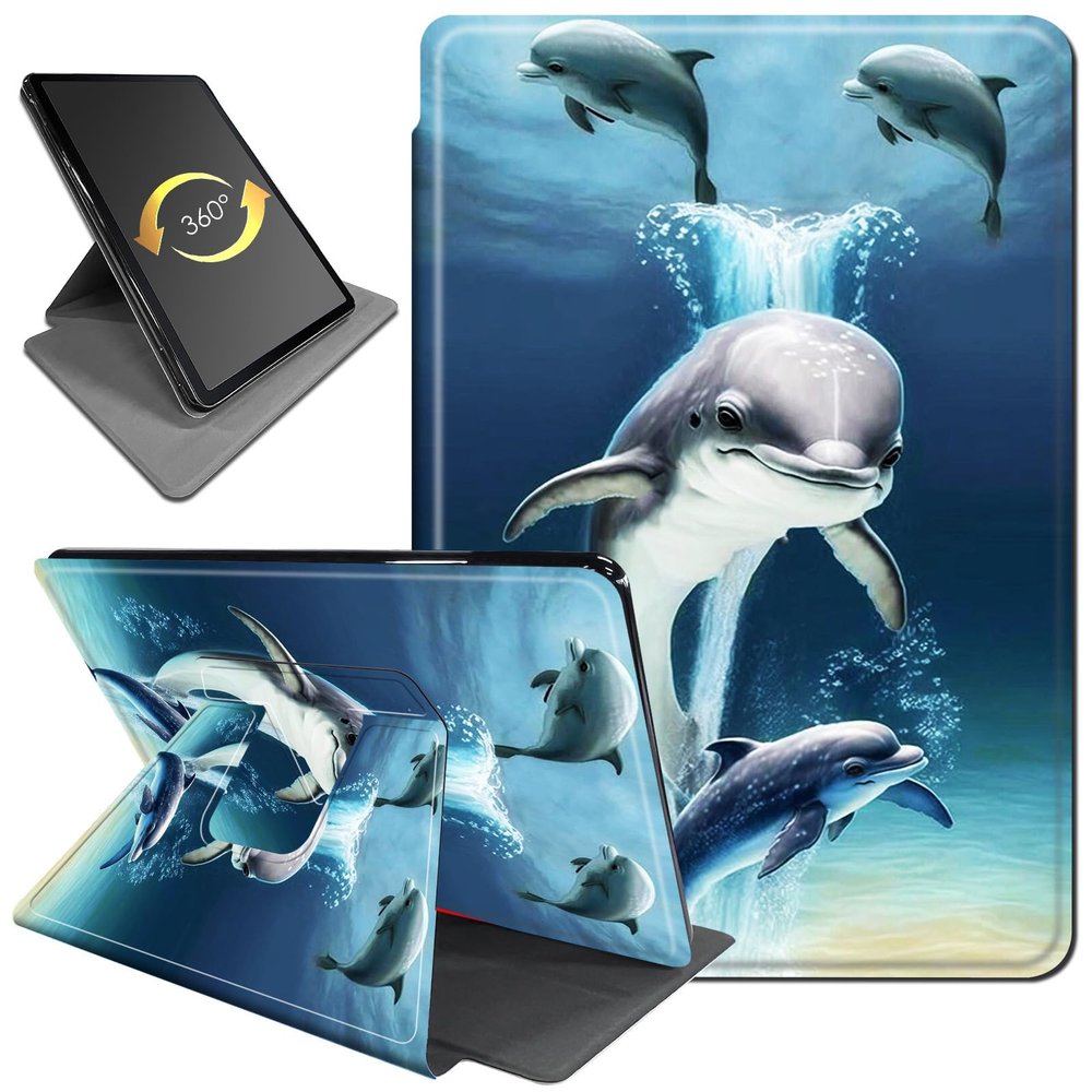 360 Rotating Stand Case for 6" Kindle 10th Generation (2019, Model: J9G29R), PU Leather Folio Cover with Auto Wake/Sleep, Durable Shockproof Protective Case for Men, Women, Cute Dolphin