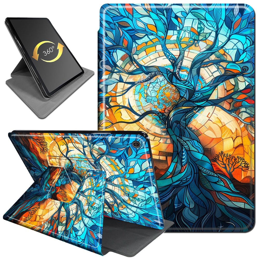 360Rotating Case for All-New Fire HD 8 & Fire HD 8 Plus Tablet (12th/10th Gen, 2024/2022/2020), PU Leather Folio Durable Shockproof Protective Case with Auto Wake/Sleep, Tree of Life
