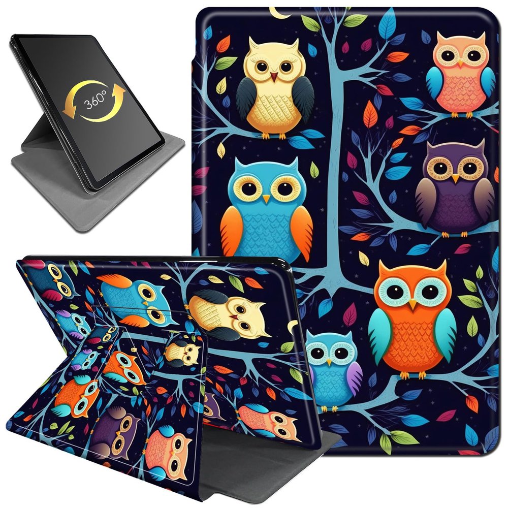 360 Rotating Stand Case for 6" Kindle (11th Generation-2024/2022 Release), PU Leather Folio Cover with Auto Wake/Sleep, Durable Shockproof Protective Case for Men, Women, Cute Owl