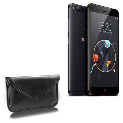 BoxWave Case Compatible with ZTE Nubia Z17 miniS - Elite Leather Messenger Pouch, Synthetic Leather Cover Case Envelope Design - Jet Black