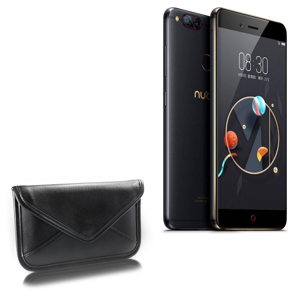 BoxWave Case Compatible with ZTE Nubia Z17 miniS - Elite Leather Messenger Pouch, Synthetic Leather Cover Case Envelope Design - Jet Black