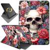 360 Rotating Stand Case for 6" Kindle (11th Generation-2024/2022 Release), PU Leather Folio Cover with Auto Wake/Sleep, Durable Shockproof Protective Case for Men, Women, Red Rose Skull view 1