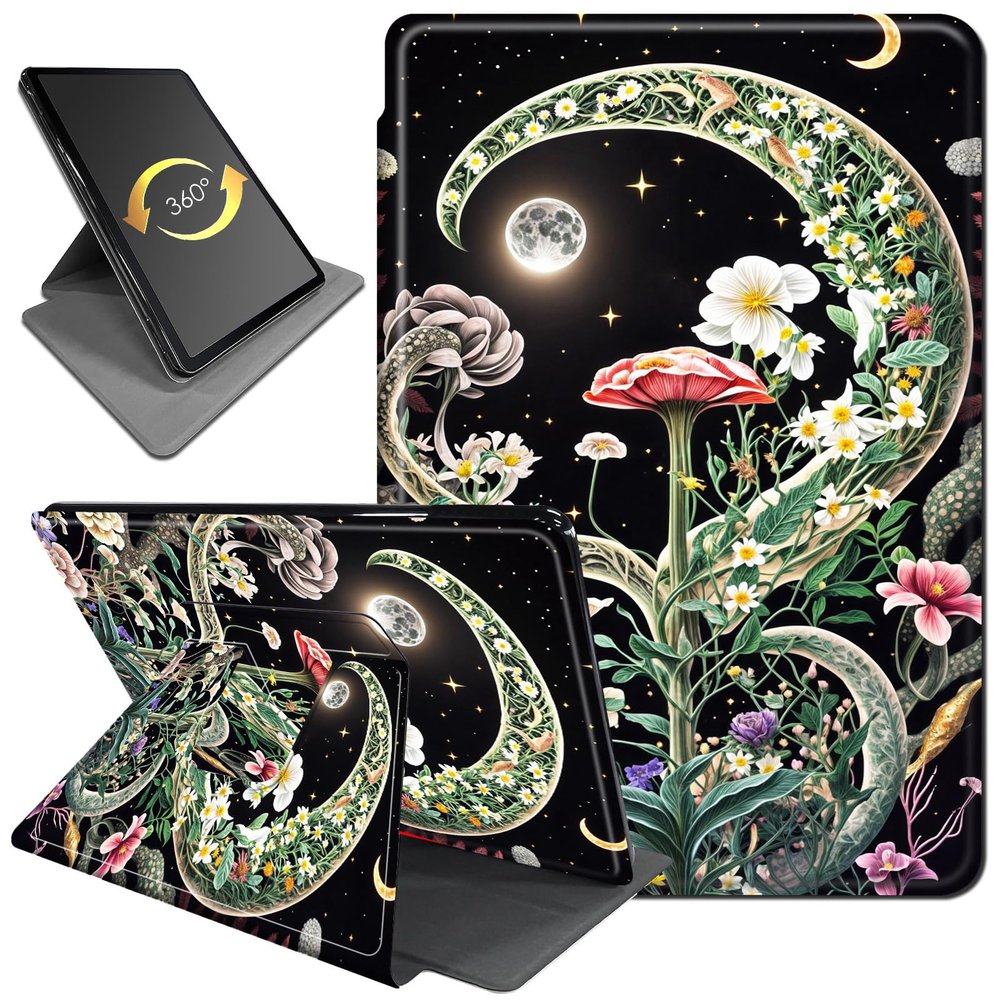 360Rotating Stand Case for 6" Kindle Paperwhite (10th Generation,2018 Release), PU Leather Folio Cover with Auto Wake/Sleep, Durable Shockproof Protective Case for Men Women, Moon Flower