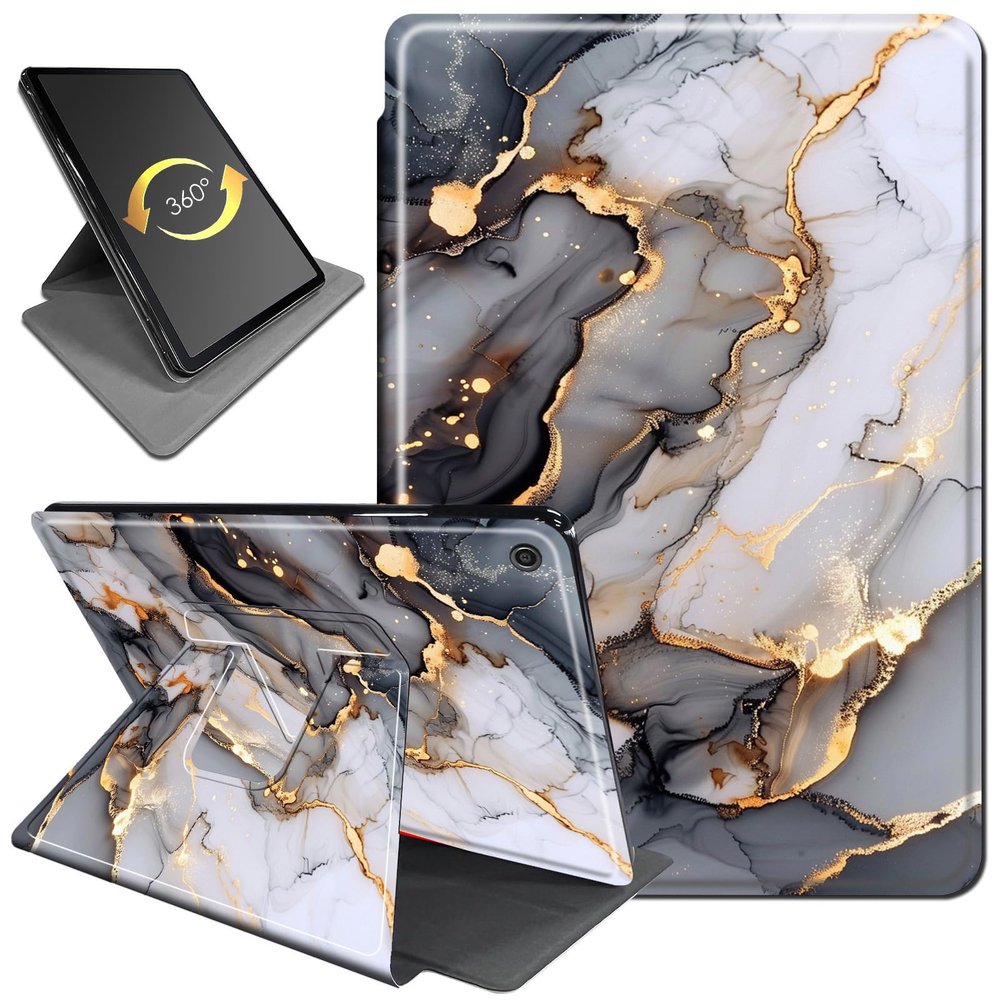 360Rotating Case for Fire HD 8 (6th/7th/8th Gen, 2016/2017/2018 Release), PU Leather Folio with Auto Wake/Sleep,Durable Shockproof Protective Cover for Fire HD 8-Inch Tablet,Black Gold Marble