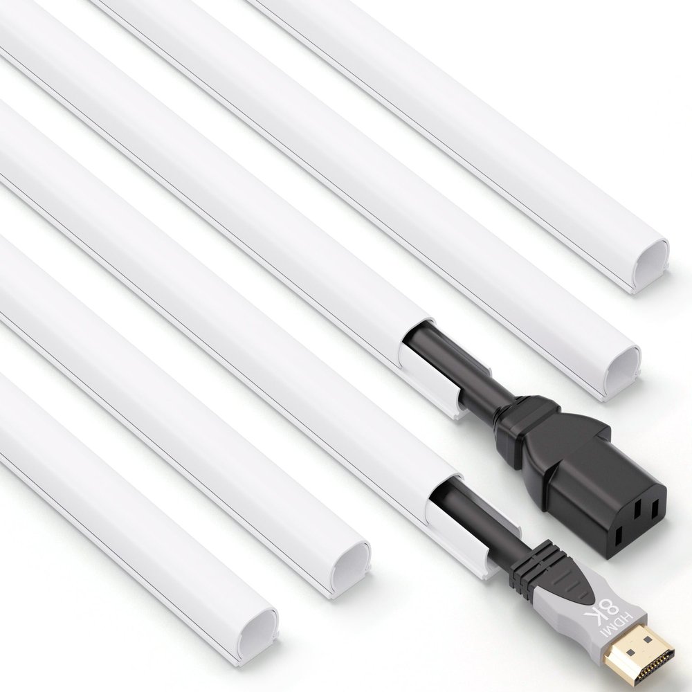 ZhiYo 85in Cord Hider for One Wire, Self-Adhesive Cord Covers for Wires on Wall, Paintable TV Cable Hider Wire Covers for Cords, White Cable Management Raceway Channel, 6X L14in, W0.5in H0.4in