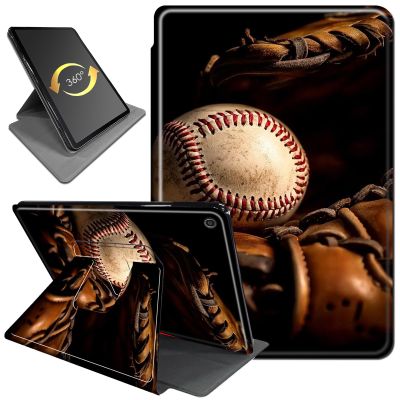 360Rotating Stand Case for 10.1" Fire HD 10 Tablet (9th/7th/5th Gen, 2019/2017/2015 Release), PU Leather Folio Durable Shockproof Protective Case with Auto Wake/Sleep, Baseball