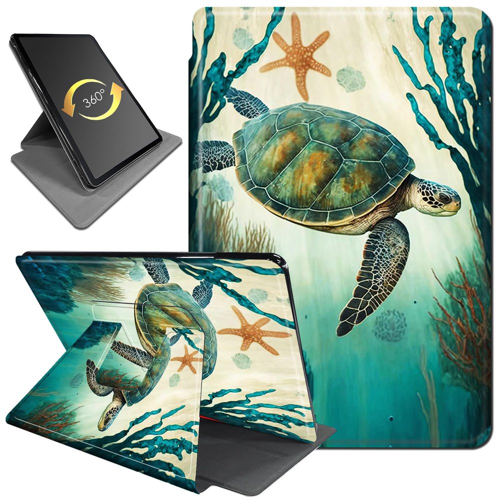 360 Rotating Stand Case for 6" Kindle (11th Generation-2024/2022 Release), PU Leather Folio Cover with Auto Wake/Sleep, Durable Shockproof Protective Case for Men, Women, Turtle