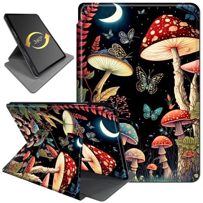 360 Rotating Stand Case for 6" Kindle (11th Generation-2024/2022 Release), PU Leather Folio Cover with Auto Wake/Sleep, Durable Shockproof Protective Case for Men, Women, Mushroom Butterfly Moon