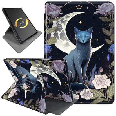 360Rotating Stand Case for 6.8" Kindle Paperwhite (11th Generation-2021) & Kindle Paperwhite Signature Edition, Durable PU Leather Cover with Auto Wake/Sleep for Men, Women, Moon Flower Cat