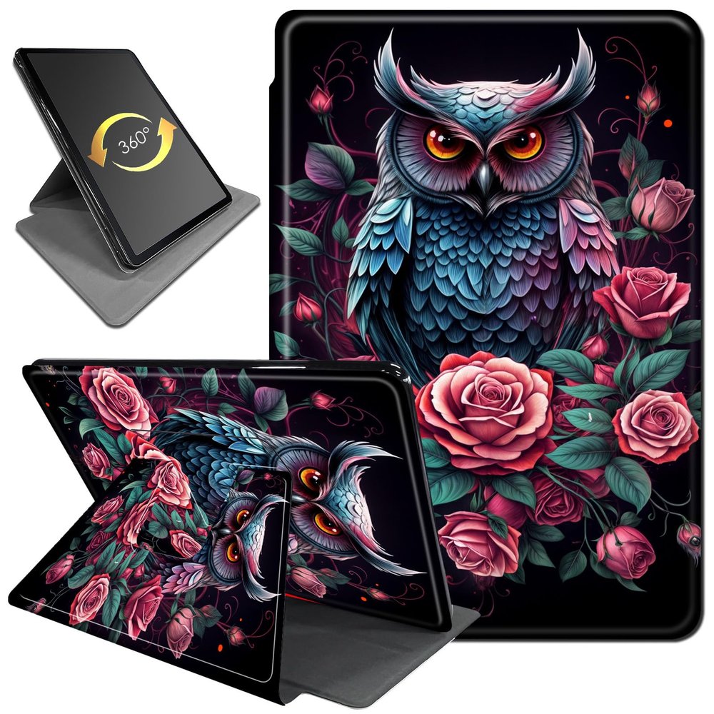 360Rotating Stand Case for 6" Kindle Paperwhite (10th Generation,2018 Release), PU Leather Folio Cover with Auto Wake/Sleep, Durable Shockproof Protective Case for Men Women, Flower Owl