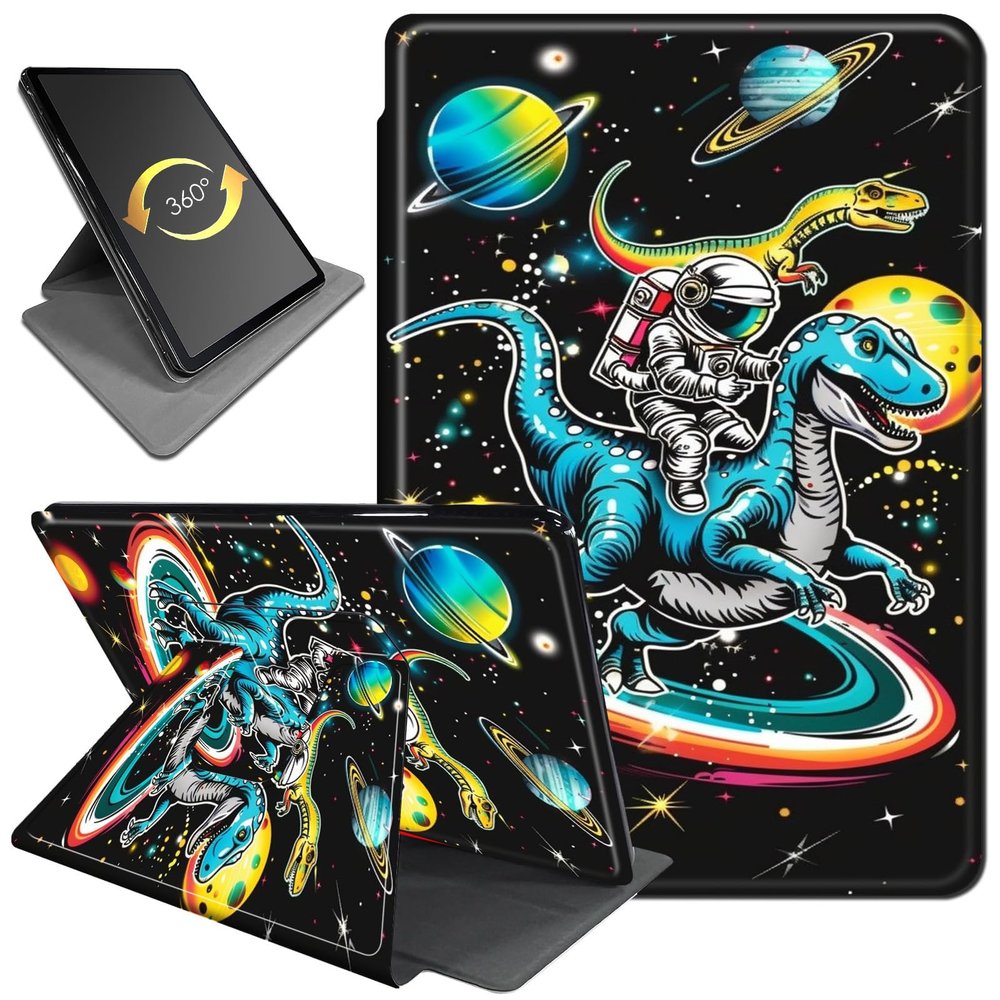 360Rotating Stand Case for 6" Kindle Paperwhite (10th Generation,2018 Release), PU Leather Folio Cover with Auto Wake/Sleep, Durable Shockproof Protective Case for Men Women, Astronaut Dinosaur