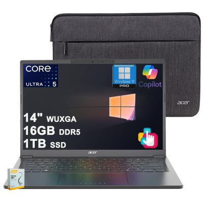 acer Aspire 14 AI Portable Laptop | 14" WUXGA Matte Touch | Intel 8-core Ultra 5 226V (Up to 40 NPU Tops - Up to 53 GPU Tops) | 16GB DDR5 1TB SSD | Backlit Wi-Fi 6E Win11Pro w/DLCA Accessory
