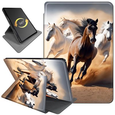360 Rotating Stand Case for 6" Kindle (11th Generation-2024/2022 Release), PU Leather Folio Cover with Auto Wake/Sleep, Durable Shockproof Protective Case for Men, Women, Running Horses