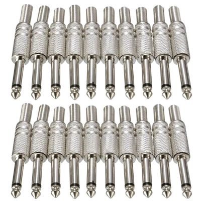 20Pcs 6.35mm 1/4 Inch Stereo TS Male Plug to Jack Male Jack for Mixer, Amp, Subwoofer
