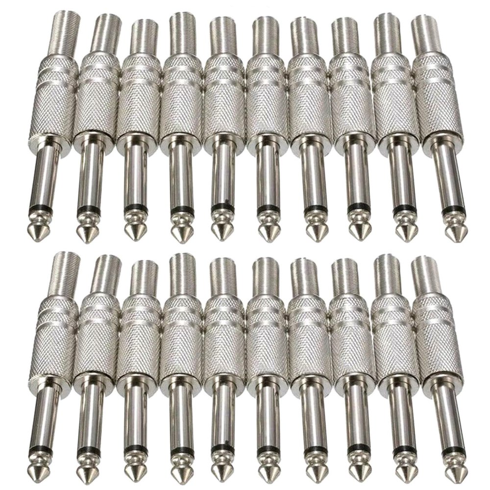 20Pcs 6.35mm 1/4 Inch Stereo TS Male Plug to Jack Male Jack for Mixer, Amp, Subwoofer