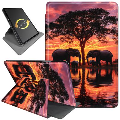 360Rotating Stand Case for 6" Kindle Paperwhite (10th Generation,2018 Release), PU Leather Folio Cover with Auto Wake/Sleep, Durable Shockproof Protective Case for Men Women, Sunset Elephant