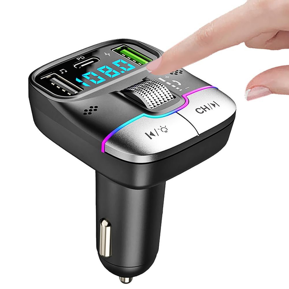 WYYHAA Bluetooth 5.3 FM Transmitter Car Adapter, Wireless Radio Music Adapter LED Display Hands-Free Calling Support USB Drive, PD & QC3.0 USB Charger