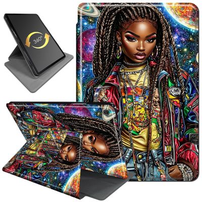 360Rotating Case for All-New Fire HD 8 & Fire HD 8 Plus Tablet (12th/10th Gen, 2024/2022/2020), PU Leather Folio Durable Shockproof Protective Case with Auto Wake/Sleep, Hip-Hop Girl