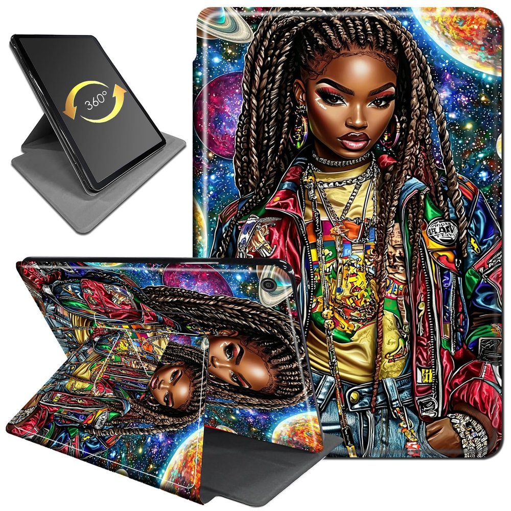 360Rotating Case for All-New Fire HD 8 & Fire HD 8 Plus Tablet (12th/10th Gen, 2024/2022/2020), PU Leather Folio Durable Shockproof Protective Case with Auto Wake/Sleep, Hip-Hop Girl