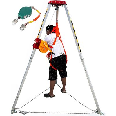 Heavy Duty Emergency Rescue Tripod Kit - Adjustable Confined Space Tripod with Fall Arrest System, 1800lbs Capacity for Deep Wells & Mine Shafts, Portable Safety Stand