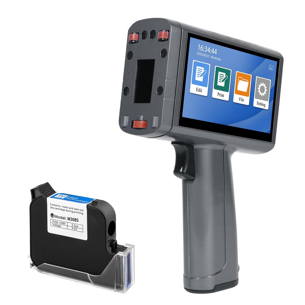 ZHONGMIN Handheld Inkjet Printer with Black Quick-Drying Ink Cartridge for Text/Date/Barcode/Logo, Metal Body, 4.3" Touch Screen, Print Height 0.08-1 Inch, Portable Industrial Coding Machine ZM-C240L