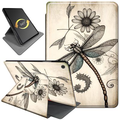 360Rotating Case for Fire HD 8 (6th/7th/8th Gen, 2016/2017/2018 Release), PU Leather Folio with Auto Wake/Sleep,Durable Shockproof Protective Cover for Fire HD 8-Inch Tablet,Vintage Dragonfly