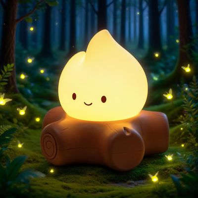 BANDIANCY Chibi Campfire Night Light, Silicone, LED Flickering Flame Lights, Dimmable, Rechargeable Bedside Nightlight, Anime Kawaii Lamp Dcor
