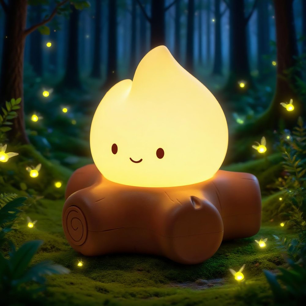 BANDIANCY Chibi Campfire Night Light, Silicone, LED Flickering Flame Lights, Dimmable, Rechargeable Bedside Nightlight, Anime Kawaii Lamp Dcor