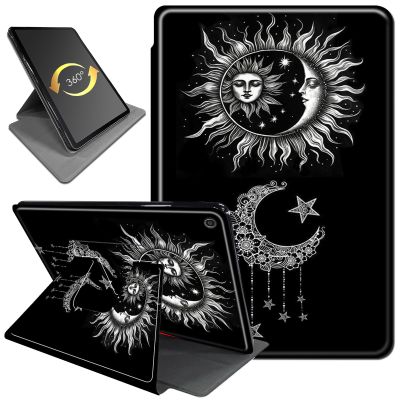 360Rotating Case for Amazon Fire Max 11 Tablet (2023 Release, 11"), PU Leather Folio Stand Cover with Auto Wake/Sleep, Durable Shockproof Protective Case for Fire Max 11 2023,Black Sun and Moon
