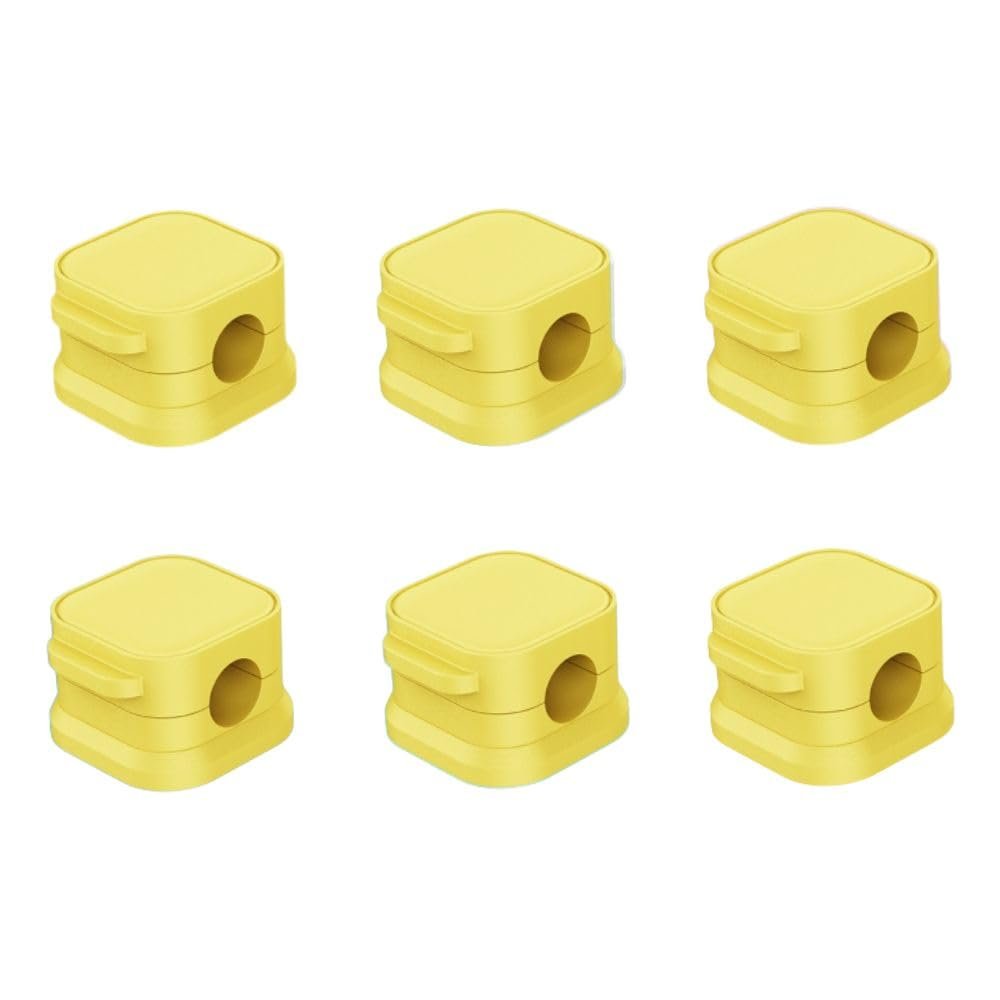 6 Pack Magnetic Cable Organizer Clips, Desktop Cord Management System with Strong Adhesive, Easy Access Cable Holder (Yellow)