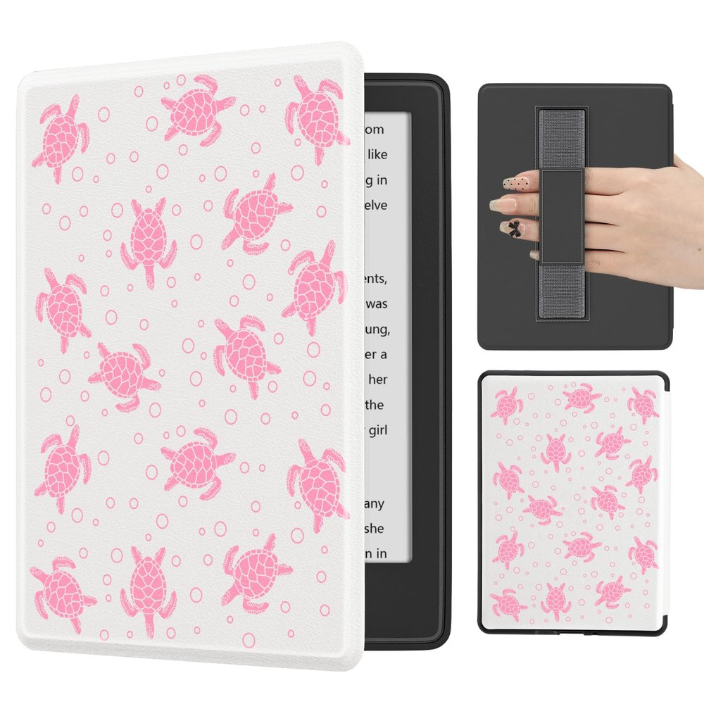 BlHMCASE Cute Pink Turtle for All-New 7"/6.8" Kindle Paperwhite(12th/11th Generation-2024/2021), Leather Cover Case with Auto Wake/Sleep for Kindle Paperwhite 2024