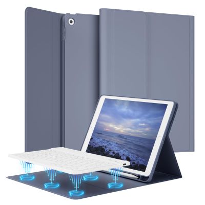 SQQSOOZ Keyboard Case for iPad 9th/8th/7th Generation 10.2 Inch 2021/2020/2019 with Pencil Holder, Wireless Detachable Keyboard Case, Slim Tablet Cover with Soft TPU Back, Purple
