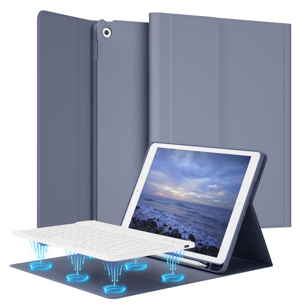 SQQSOOZ Keyboard Case for iPad 9th/8th/7th Generation 10.2 Inch 2021/2020/2019 with Pencil Holder, Wireless Detachable Keyboard Case, Slim Tablet Cover with Soft TPU Back, Purple