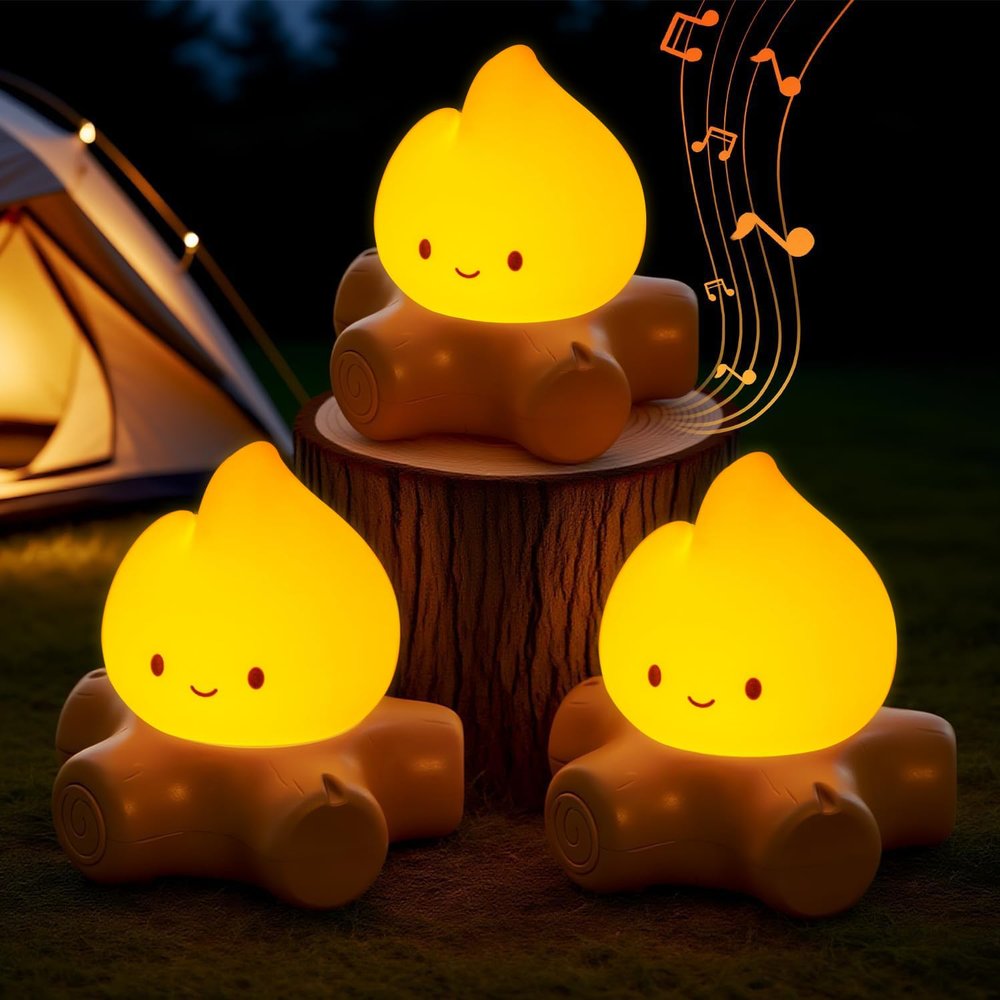 BANDIANCY 3pcs Cozy Campfire Nightlight Kits, Soothing Nature Sounds, White Noise Night Light for Baby Adult, Rechargeable, Cute Flame Lamp, Best Gift for Kids Bedrooms Camping Trips