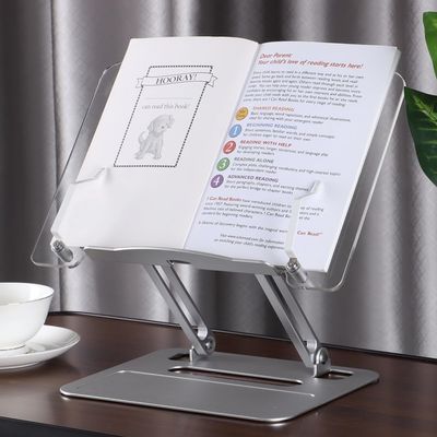 Adjustable Acrylic Book and Laptop Stand, Rotating Holder for Cookbooks & Textbooks, Foldable Aluminum Stand for Office and Kitchen Use