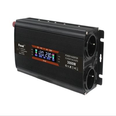1500w/3000w Voltage Display Solar Converter Multi-Specification Socket Inverter External Fuse 12V/24V to AC 220V 230V(12V Universal)