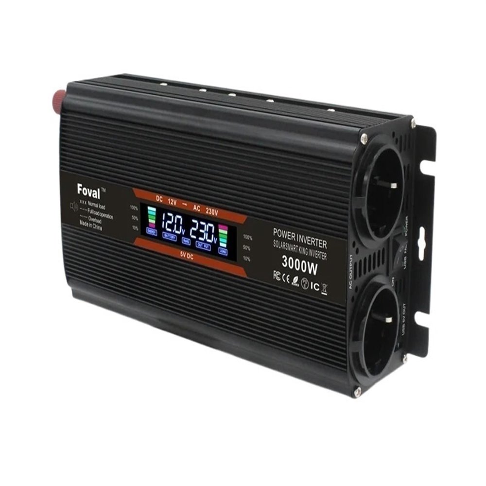 1500w/3000w Voltage Display Solar Converter Multi-Specification Socket Inverter External Fuse 12V/24V to AC 220V 230V(12V Universal)