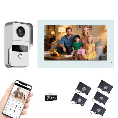 ANJIELO SMART 2-Wired Video Intercom Apartment System 1080P Camera 7 Inch Touch Monitor,WiFi Video Door Phone Kit for Home,Motion Detect,3 in 1 Unlock,Tuya (1 White Doorbell + 1 White Monitor)