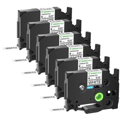 GREENCYCLE TZe-211 6mm 0.23 Laminated White Label Maker Tape Compatible for Brother P-Touch TZ-211 TZe211 Black on White TZe TZ Tape for PT-D210 PT-H110 PT-D220 PT-D400 PT-D410,6 Pack