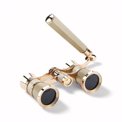 Opera Glasses Binoculars,3X25 Theater Binoculars with Foldable Handle for Adults Kids Women,Small Portable Opera Glasses for Theater and Concert Viewing (Gold with Handle)